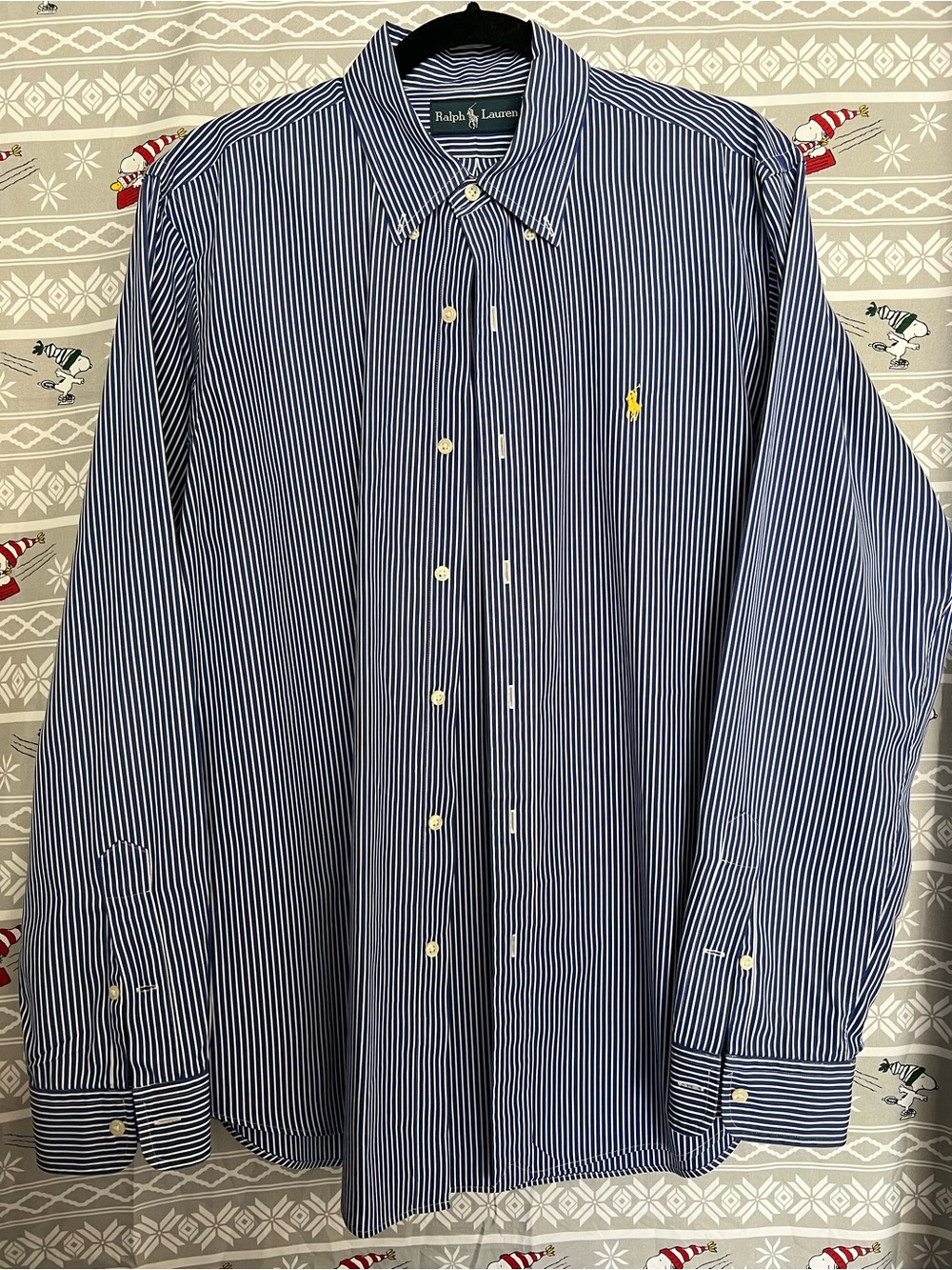 Ralph Lauren Blue and White Narrow Stripe Button-Down Dress Shirt